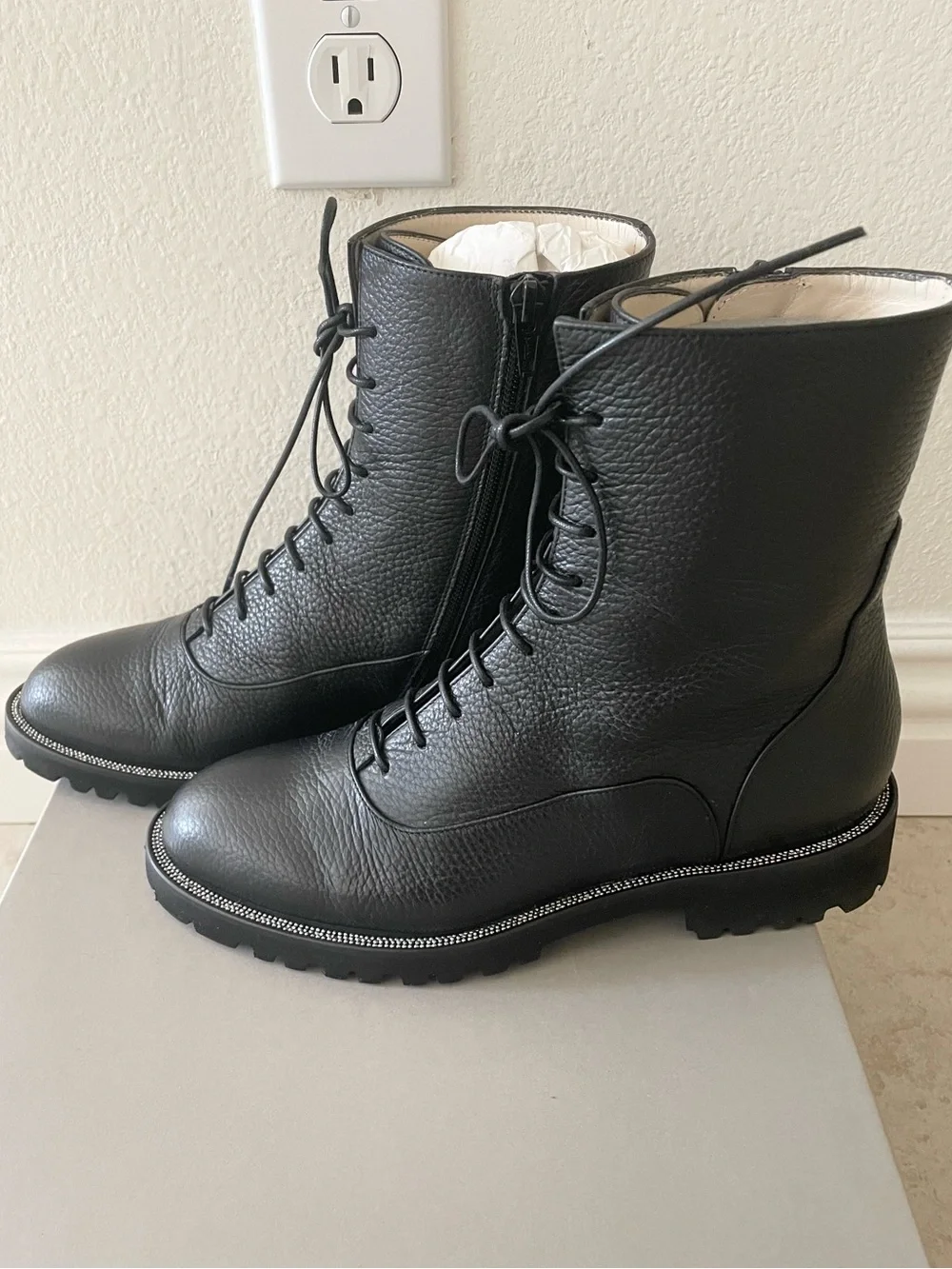 Fabiana Filippi Black Classic lace up embellished leather boots 7